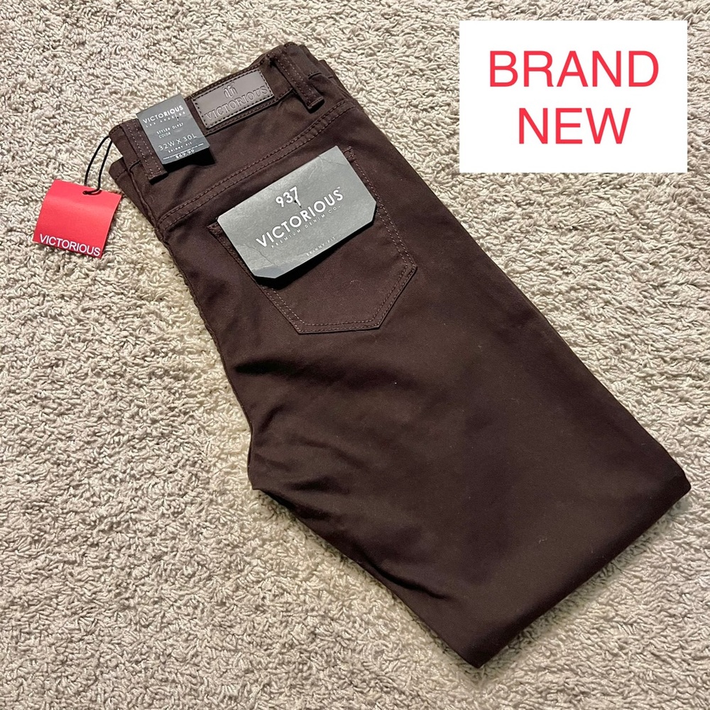 Victorious Men's Skinny Fit Stretch Raw Denim Dark Brown Jeans Size 32W 30L